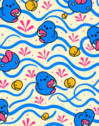 Blue Whimsical Ducks Yellow Bubbles Rug