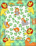 Playful Jungle Animals Green Leaf Border Rug