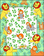 Playful Jungle Animals Green Leaf Border Rug
