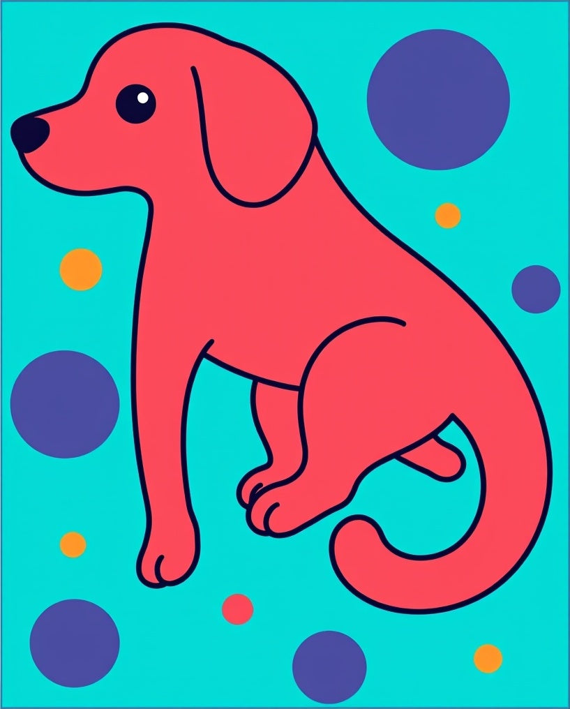 Coral Dog and Circles Contemporary Art Rug