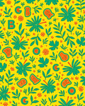 Bright Yellow Tropical Leaf and Letter Rug