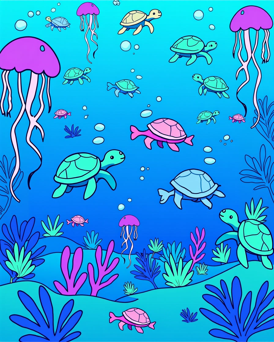 Ocean Turtles and Jellyfish Theme Rug