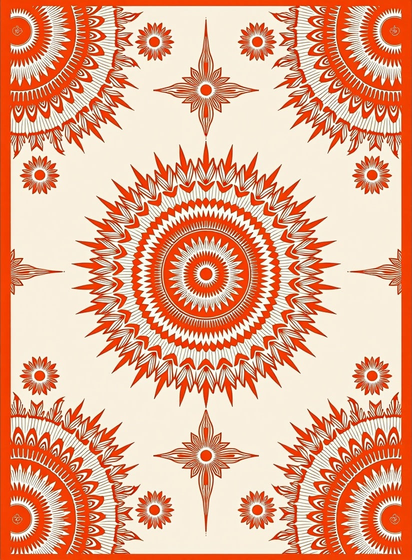 Vibrant Orange Sunburst Medallion Rug