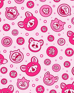 Pink Kawaii Animal Faces Circles Rug