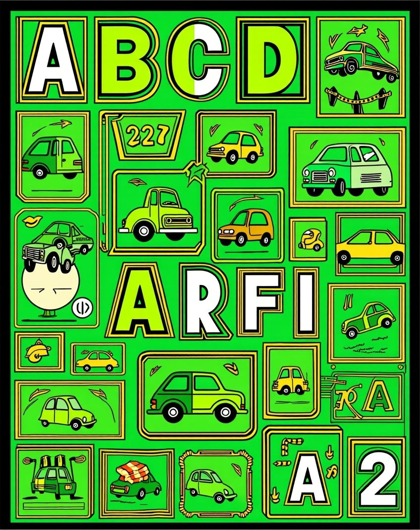 Retro Pop Art Cars Alphabet Collage Rug
