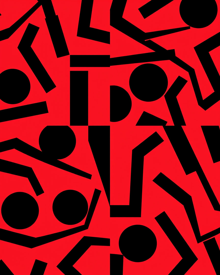 Bold Red Geometric Collage Rug