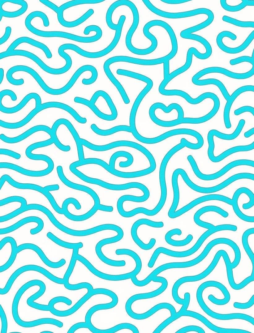 Cyan Abstract Organic Swirl Rug