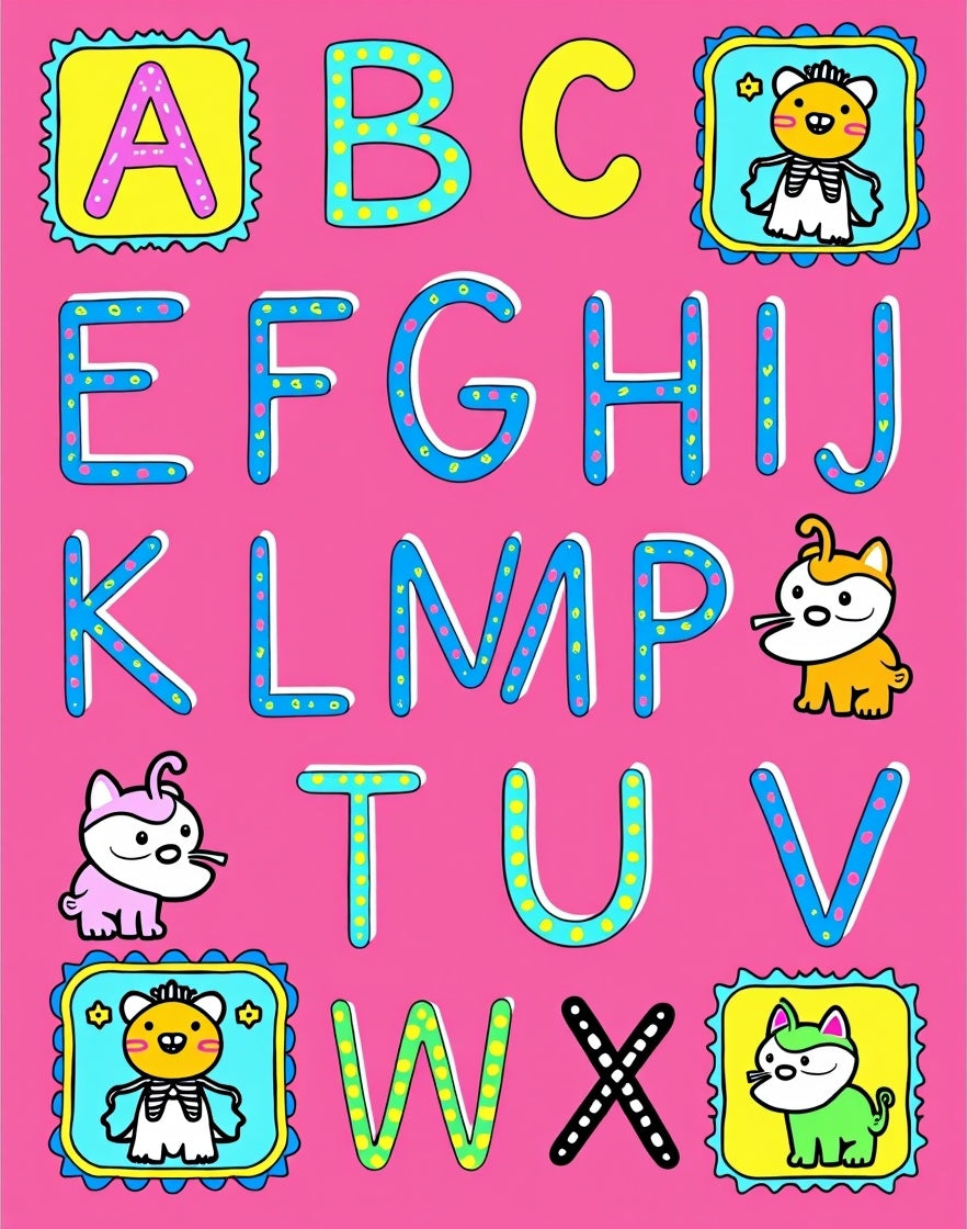 Playful Alphabet Characters Cute Animals Rug