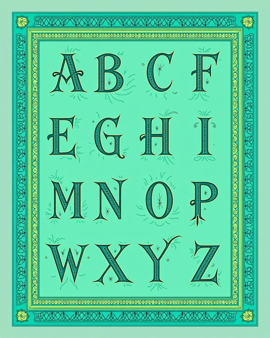 Mint Green Vintage Alphabet Poster Rug