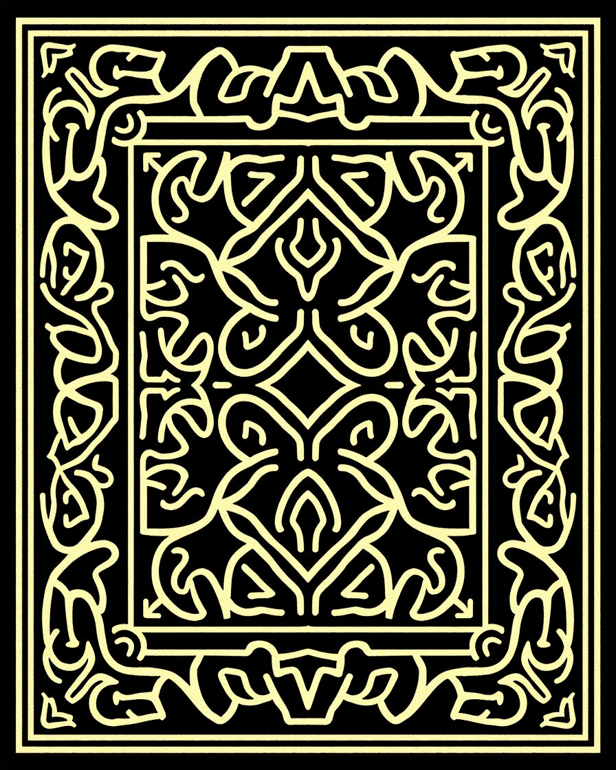 Cream Outline Baroque Floral Rug