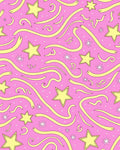 Whimsical Yellow Star Swirl Pink Rug