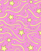 Whimsical Yellow Star Swirl Pink Rug