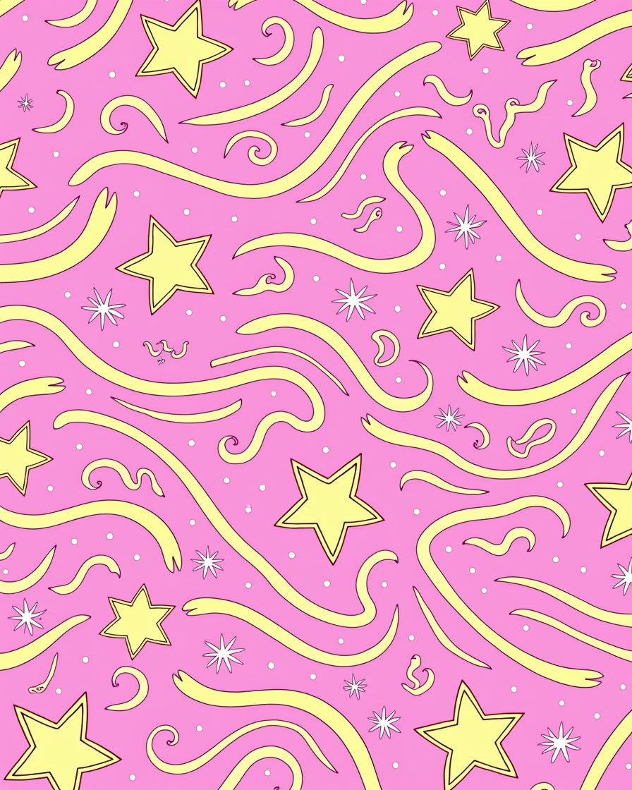 Whimsical Yellow Star Swirl Pink Rug