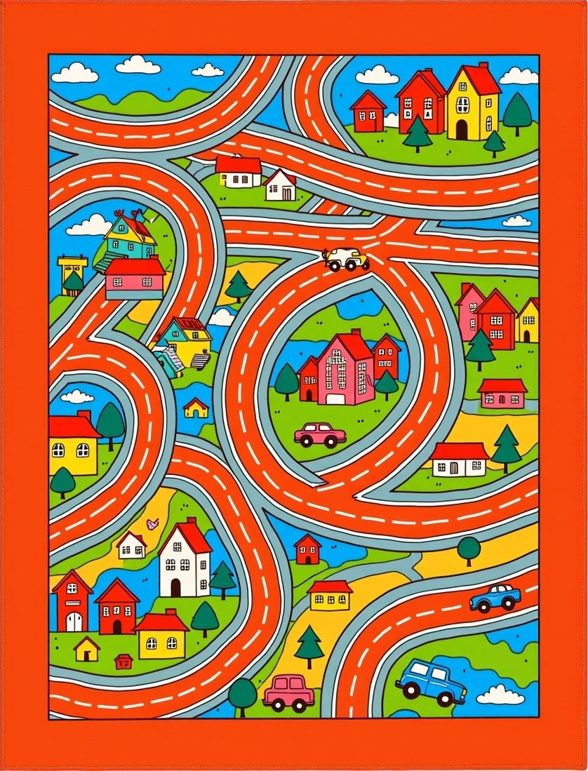 Playful Town Roads And Houses Rug