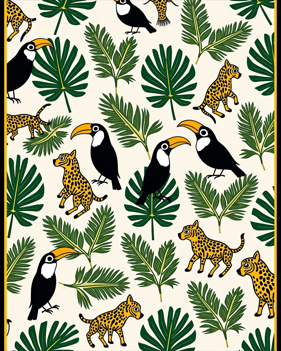 Tropical Toucan Leopard Leaf Ensemble Rug