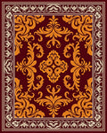Rich Burgundy Golden Floral Scrollwork Rug
