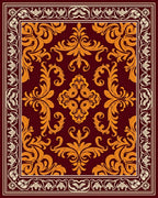 Rich Burgundy Golden Floral Scrollwork Rug