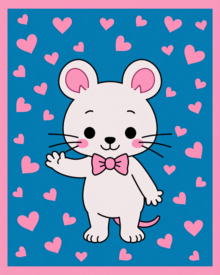Cute White Mouse Pink Hearts Rug
