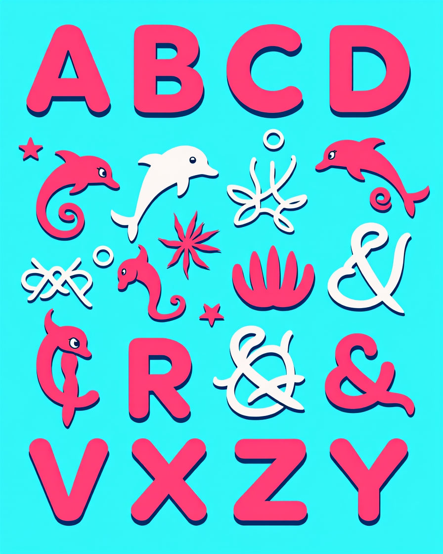 Coral Pink Dolphins Alphabet Sea Rug