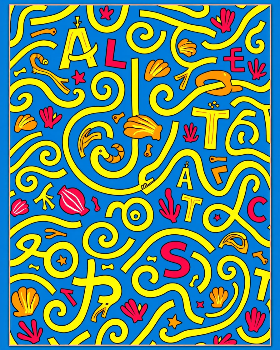 Blue Yellow Red Undersea Alphabet Rug