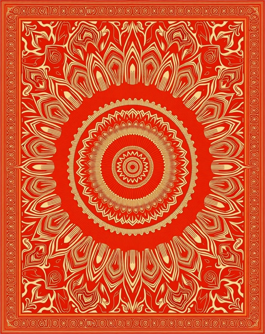 Radiant Golden Sunburst Mandala Rug