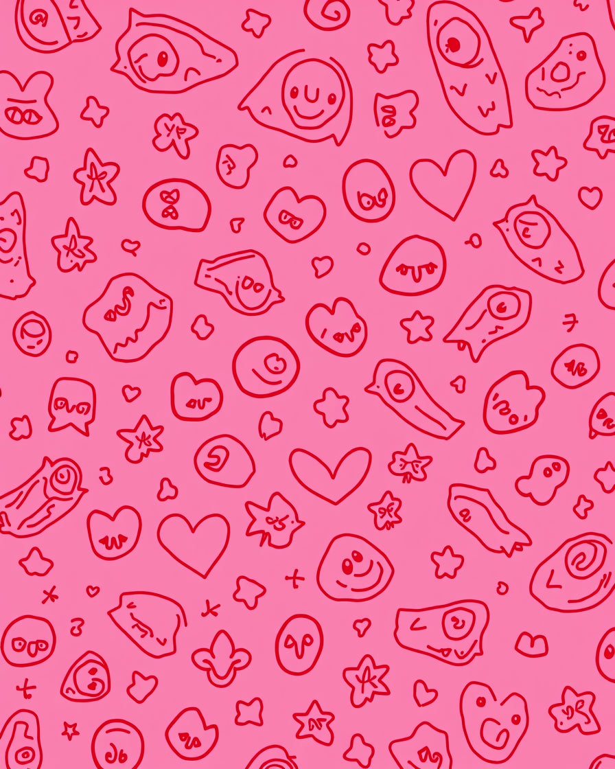 Whimsical Pink Doodle Hearts And Faces Rug