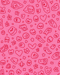 Whimsical Pink Doodle Hearts And Faces Rug