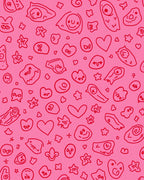 Whimsical Pink Doodle Hearts And Faces Rug