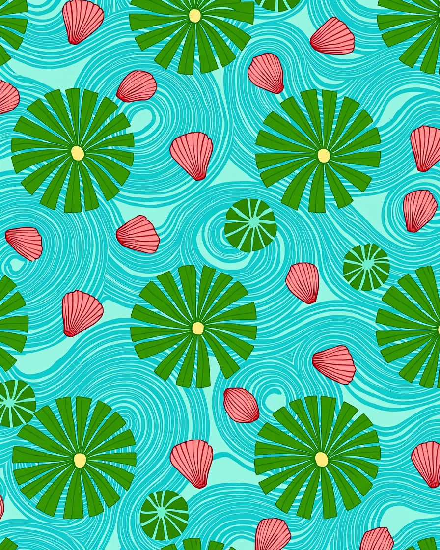 Turquoise Water Lily Petal Swirl Rug