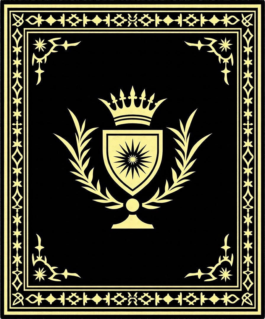 Black Golden Crest Laurel Wreath Rug