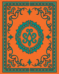 Orange Teal Ornate Scroll Medallion Rug