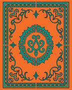 Orange Teal Ornate Scroll Medallion Rug