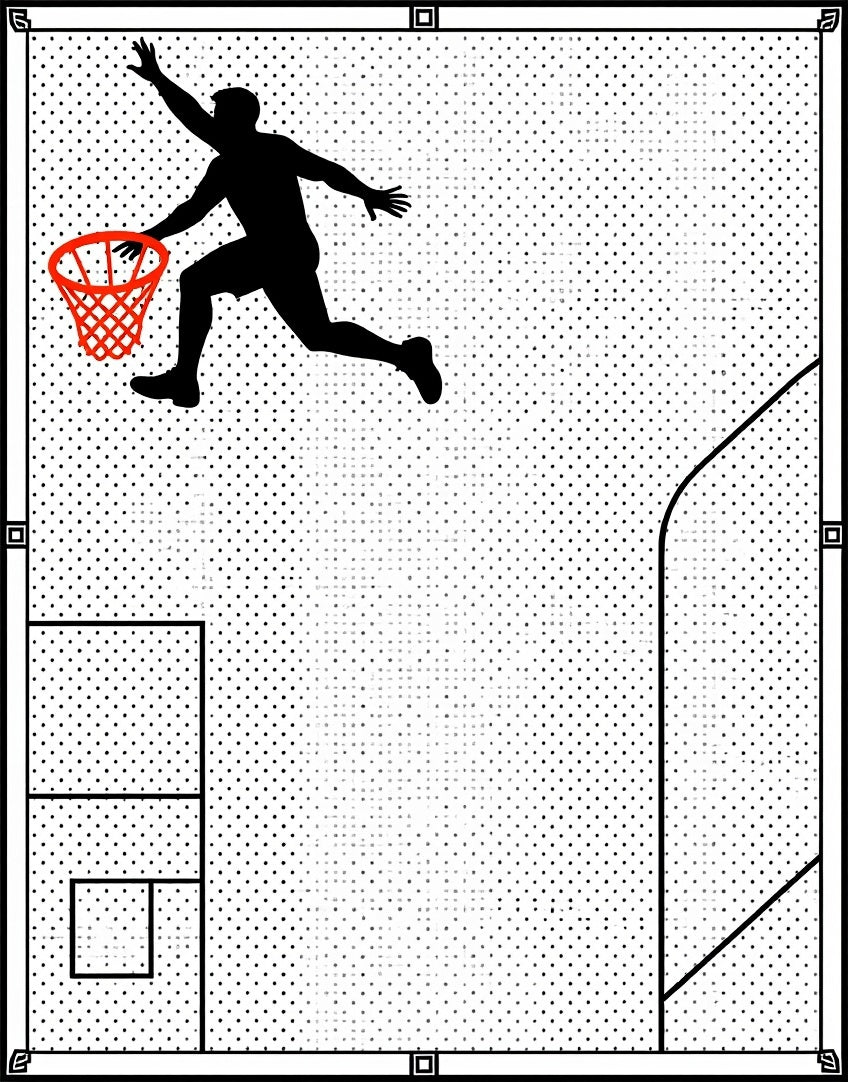 Dynamic Black Silhouette Basketball Dunk Rug