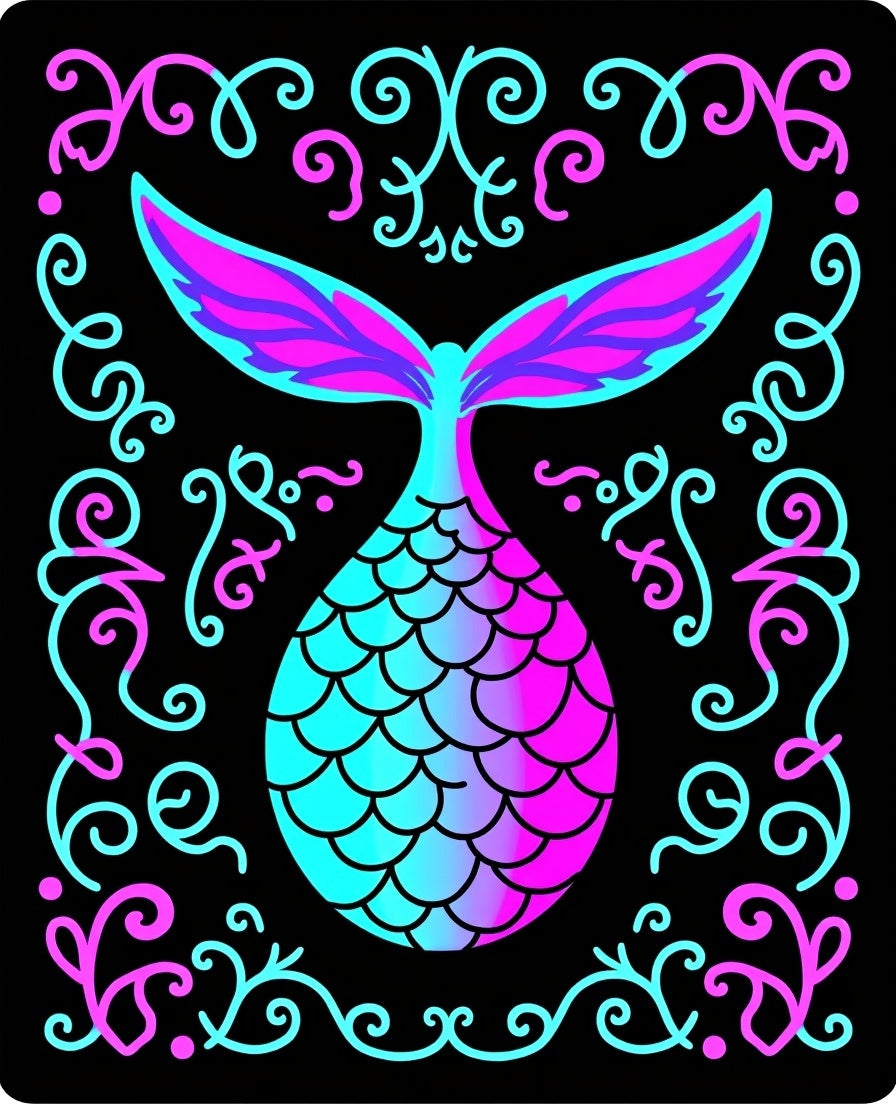 Aqua Pink Mermaid Scales Swirls Rug