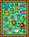 Jubilant Cartoon Animals Colorful Border Rug