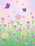 Whimsical Pink Butterflies Floral Meadow Rug