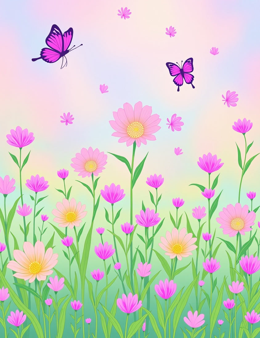 Whimsical Pink Butterflies Floral Meadow Rug