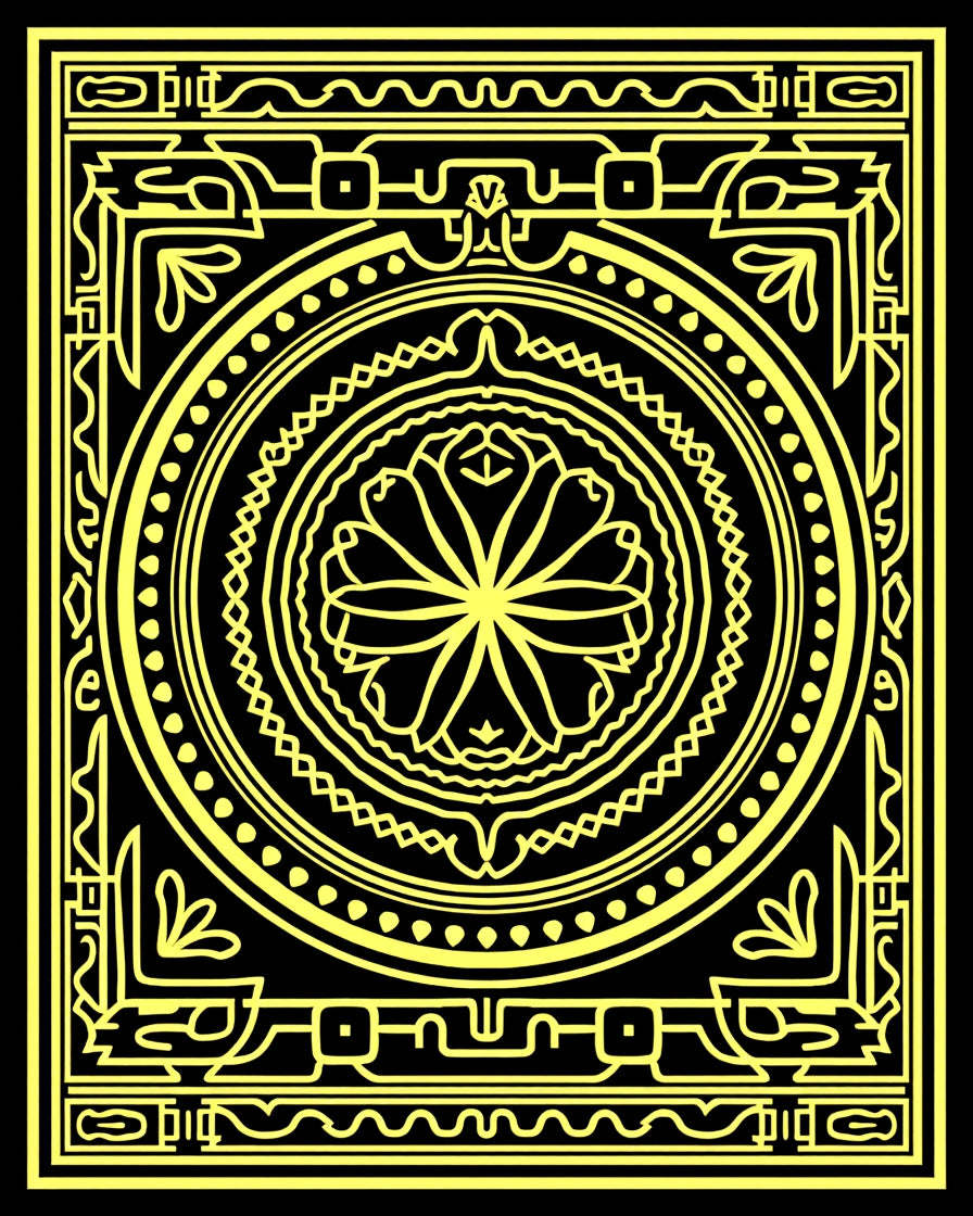 Golden Yellow Floral Mandala Border Rug