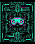 Neon Circuit Board VR Goggles Rug