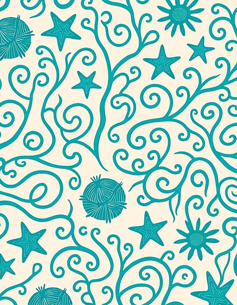 Aqua Starfish Swirl Botanical Collection Rug