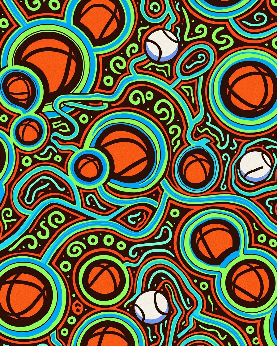 Vibrant Orange Teal Swirl Basketball Rug