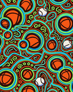 Vibrant Orange Teal Swirl Basketball Rug