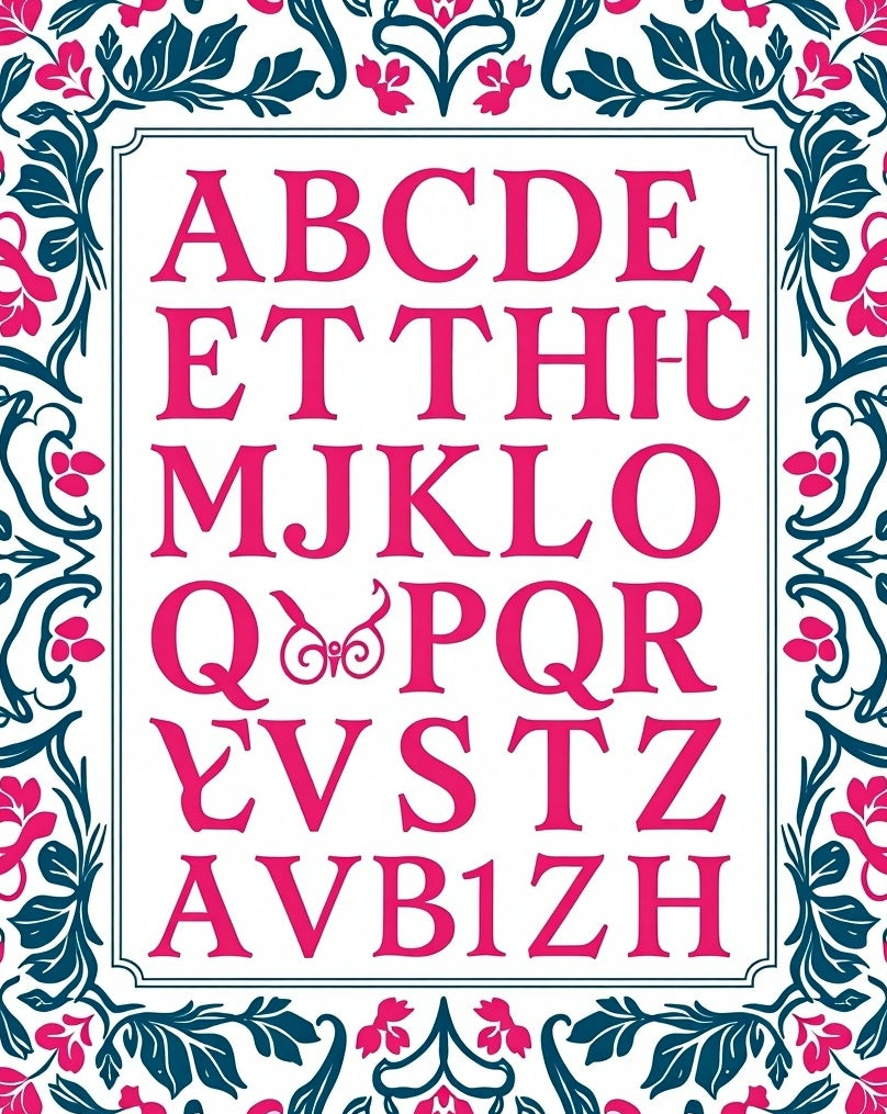 Pink Floral Border Alphabet Artwork Rug