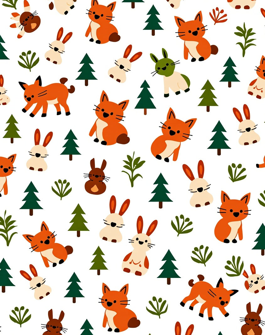 Whimsical Woodland Fox and Bunny Friends Rug