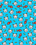 Whimsical White Cat Fish Bone Toss Rug