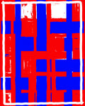 Bold Red Blue Brushstroke Grid Rug