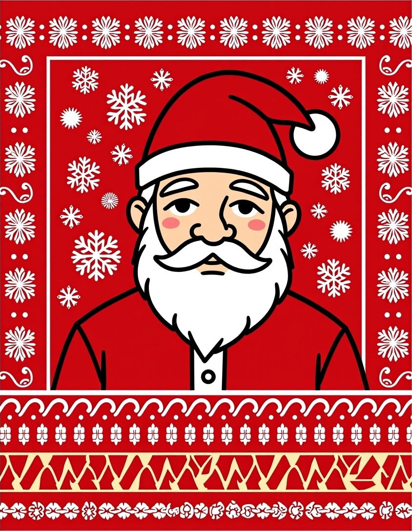 Festive Red Santa Claus Snowflakes Rug