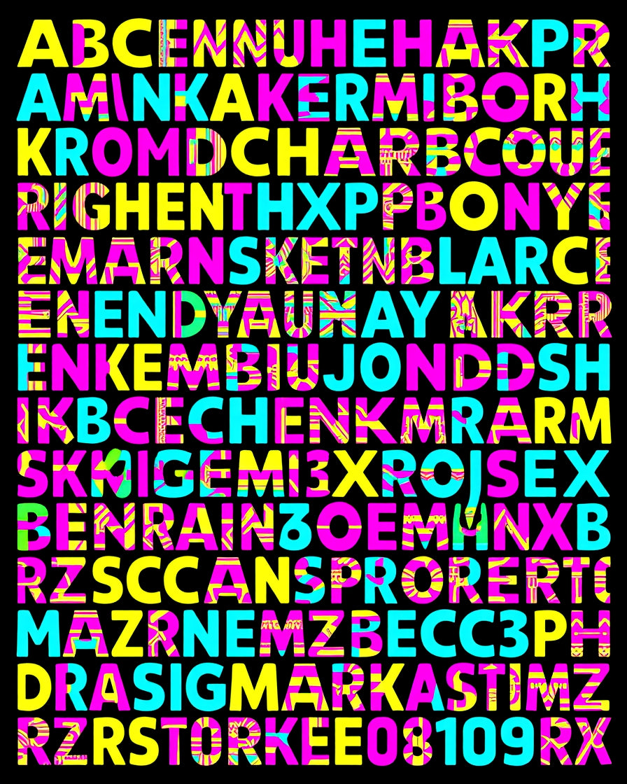 Vivid Neon Alphabet Grid Rug