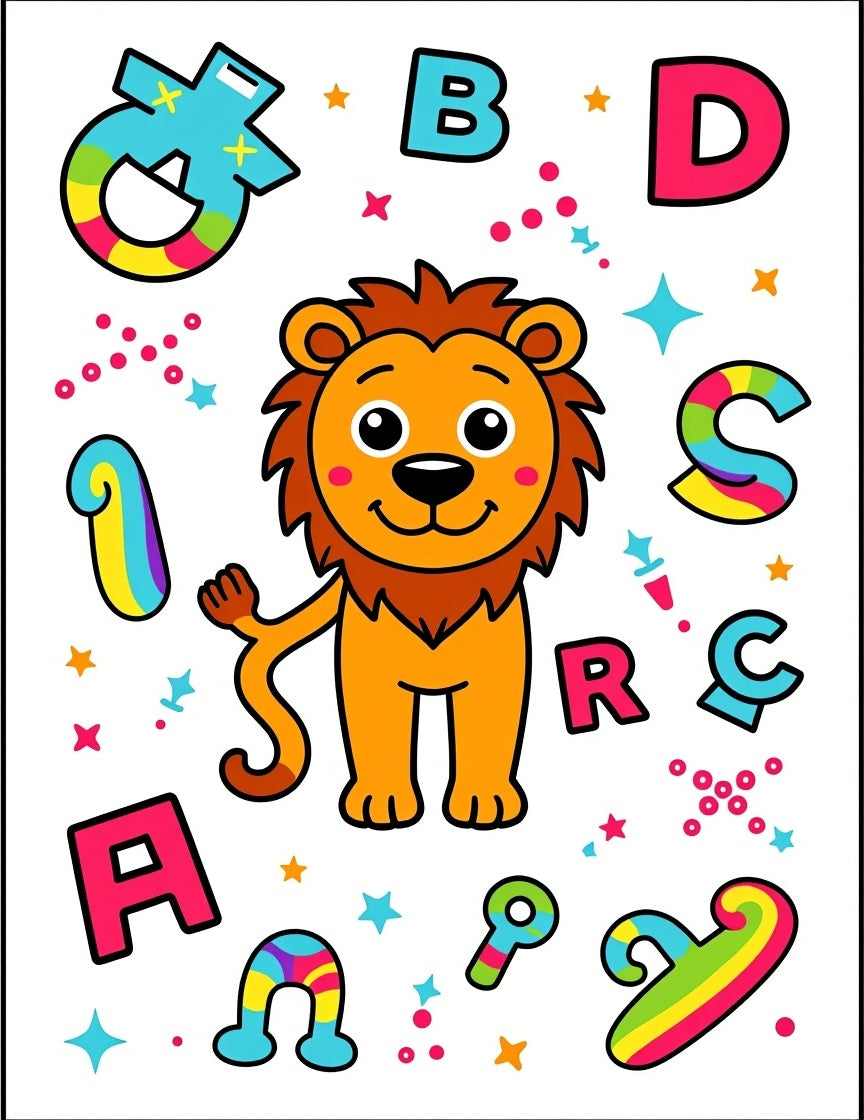Playful Lion Alphabet Rainbow Rug