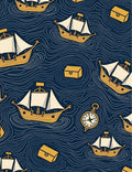 Golden Ships on Deep Blue Ocean Rug